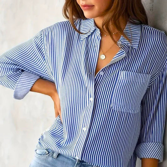 Brylynn® | Striped Long-Sleeved Blouse With Buttons
