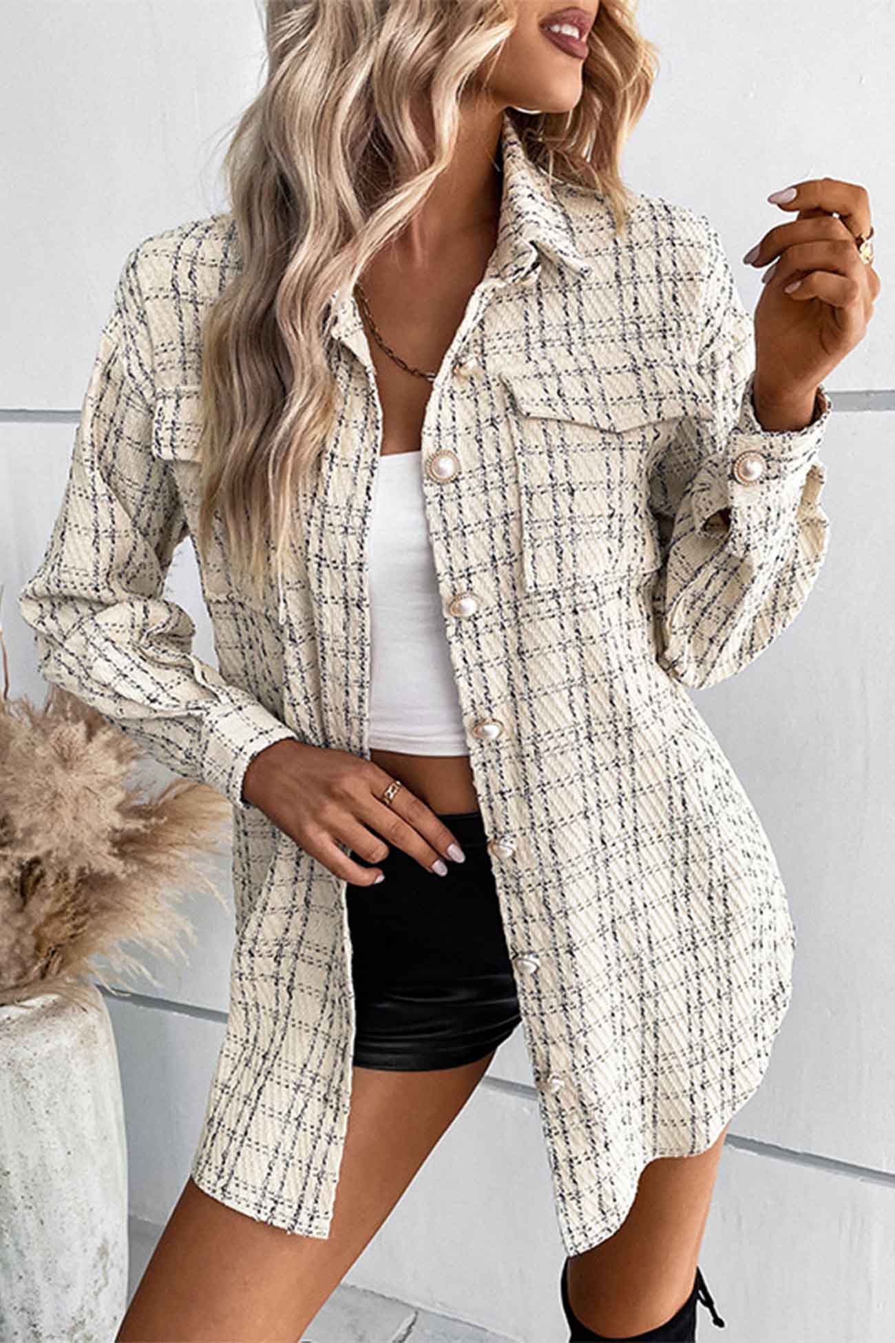 Vanessa | Checked belted jacket with button placket and pocket
