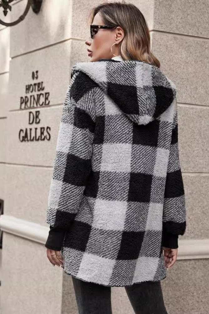 Loose Plaid Color Block Knit Cardigan Chic Coat