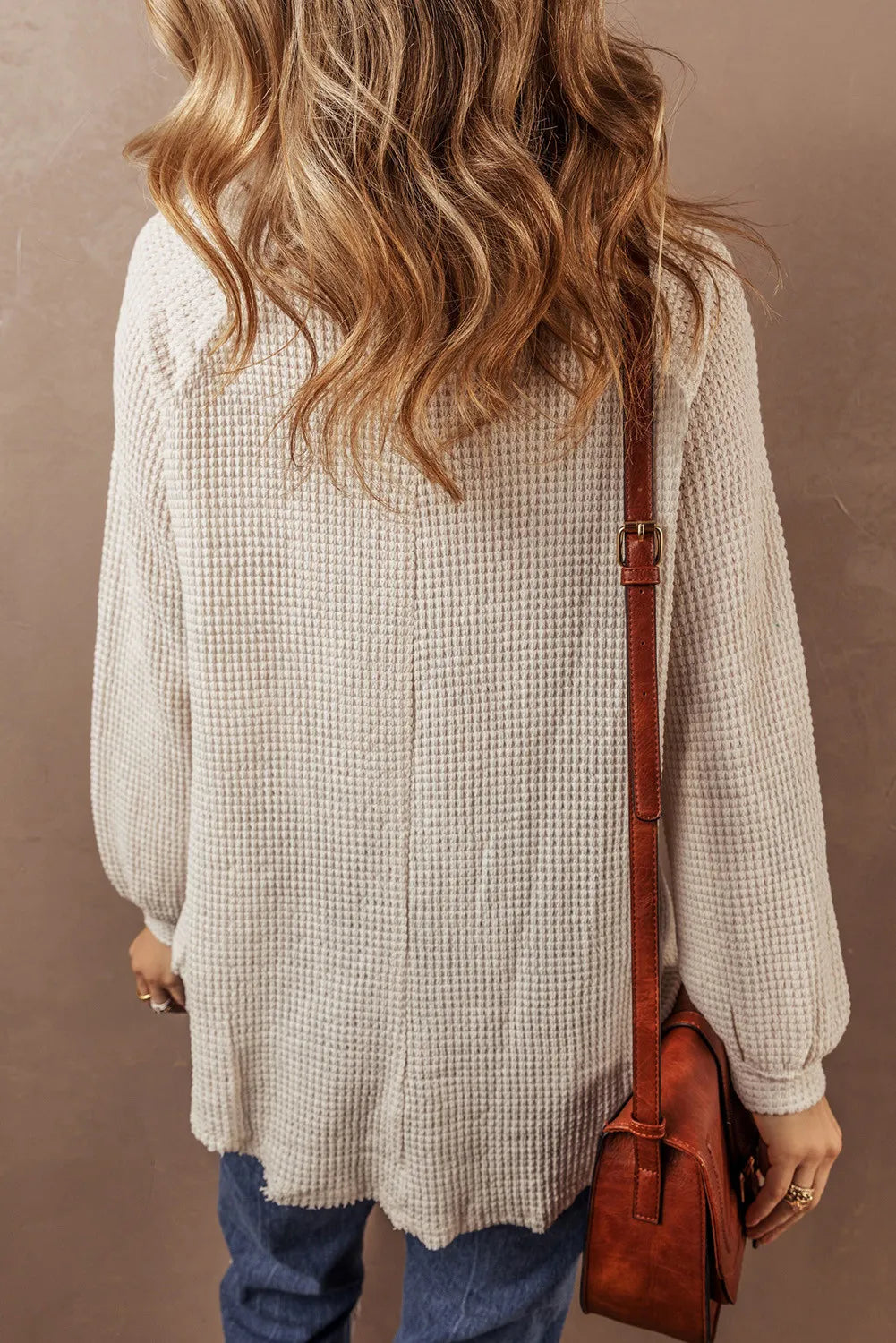Alina | Half button waffle knit crew neck top