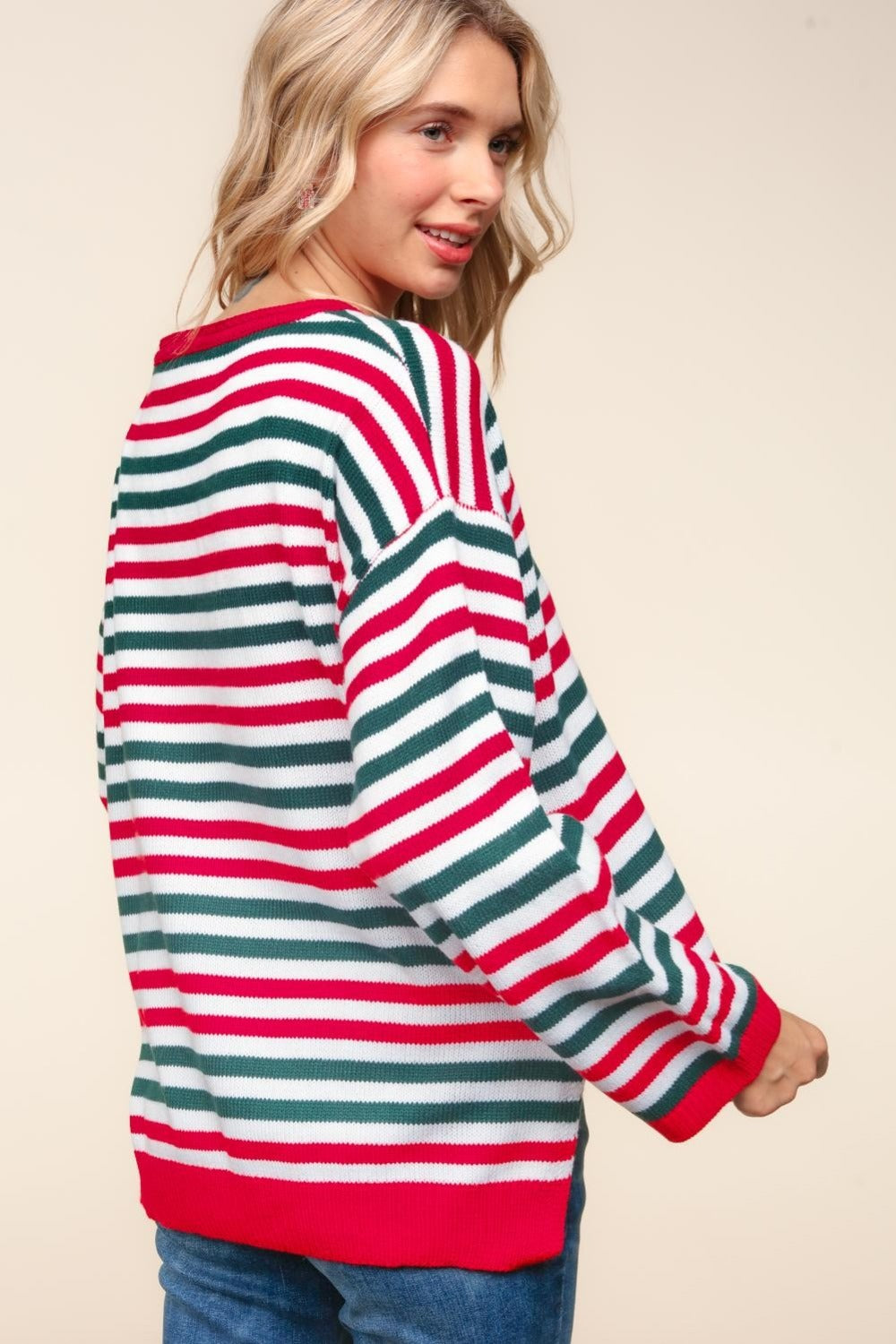 Wendy | Full size Haptics knit top with stripes and contrast side slits