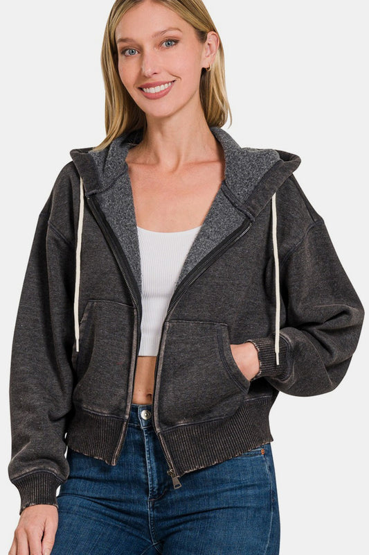 Patricia | Acid wash fleece zip-up hoodie