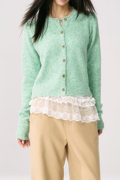 Green Knit Cuffed Solid Chic Cardigan