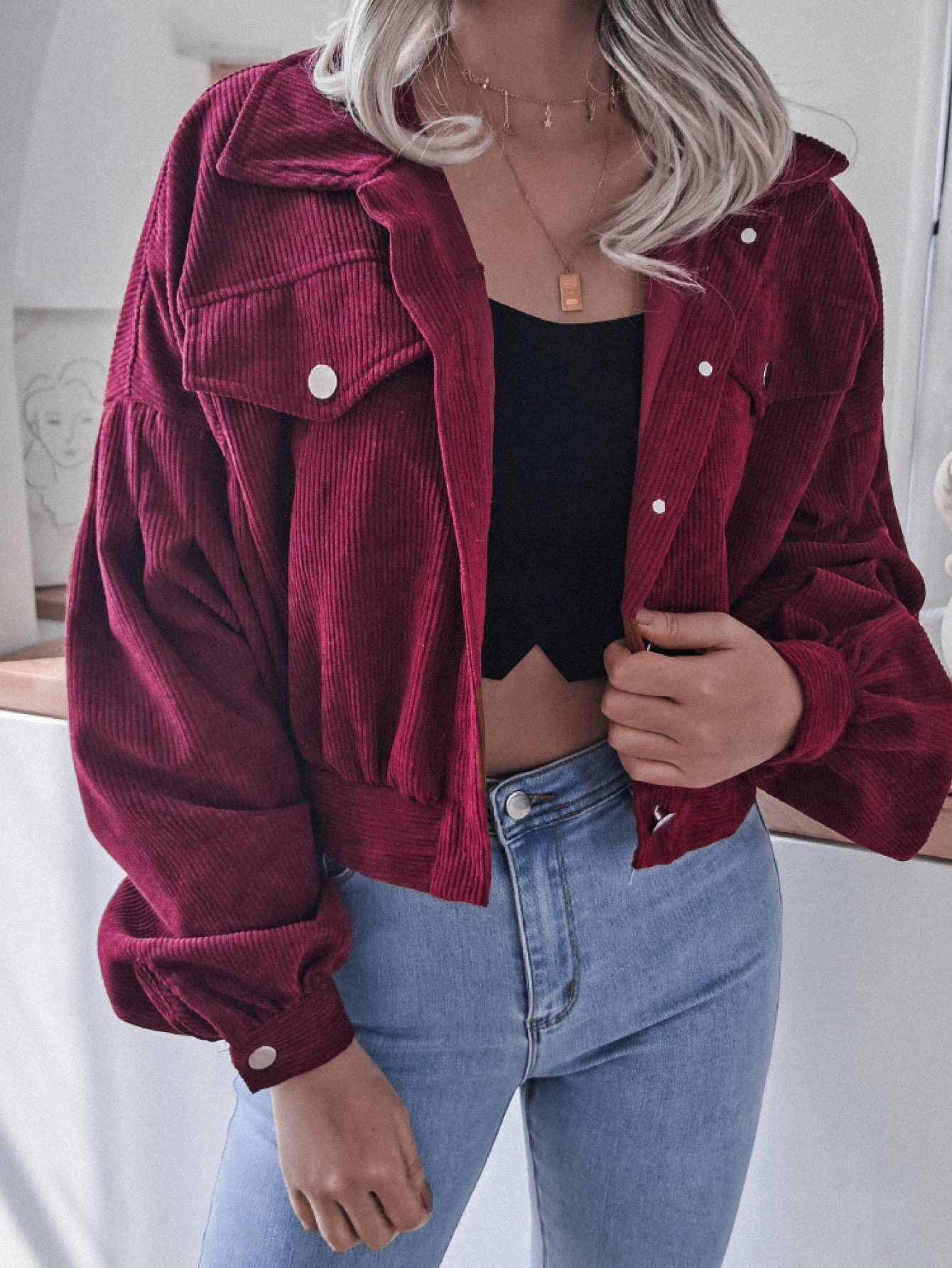 Esther | Cropped corduroy jacket with lantern sleeves