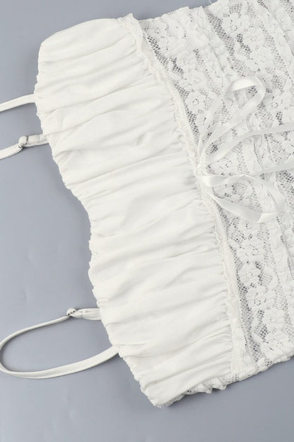 Sexy Bow Ruffle Lace Sheer Cami Top