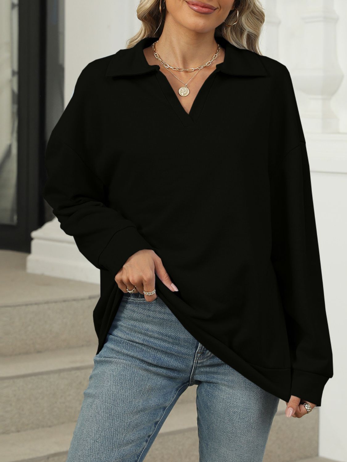 Larissa | Long sleeve sweatshirt with Johnny collar