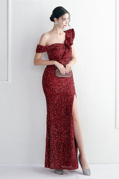 Embellished One Shoulder Mermaid Formal Dress