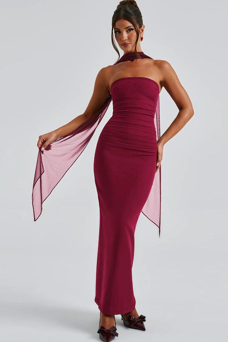 Sheer Sleeve Bustier Gown Formal Dress