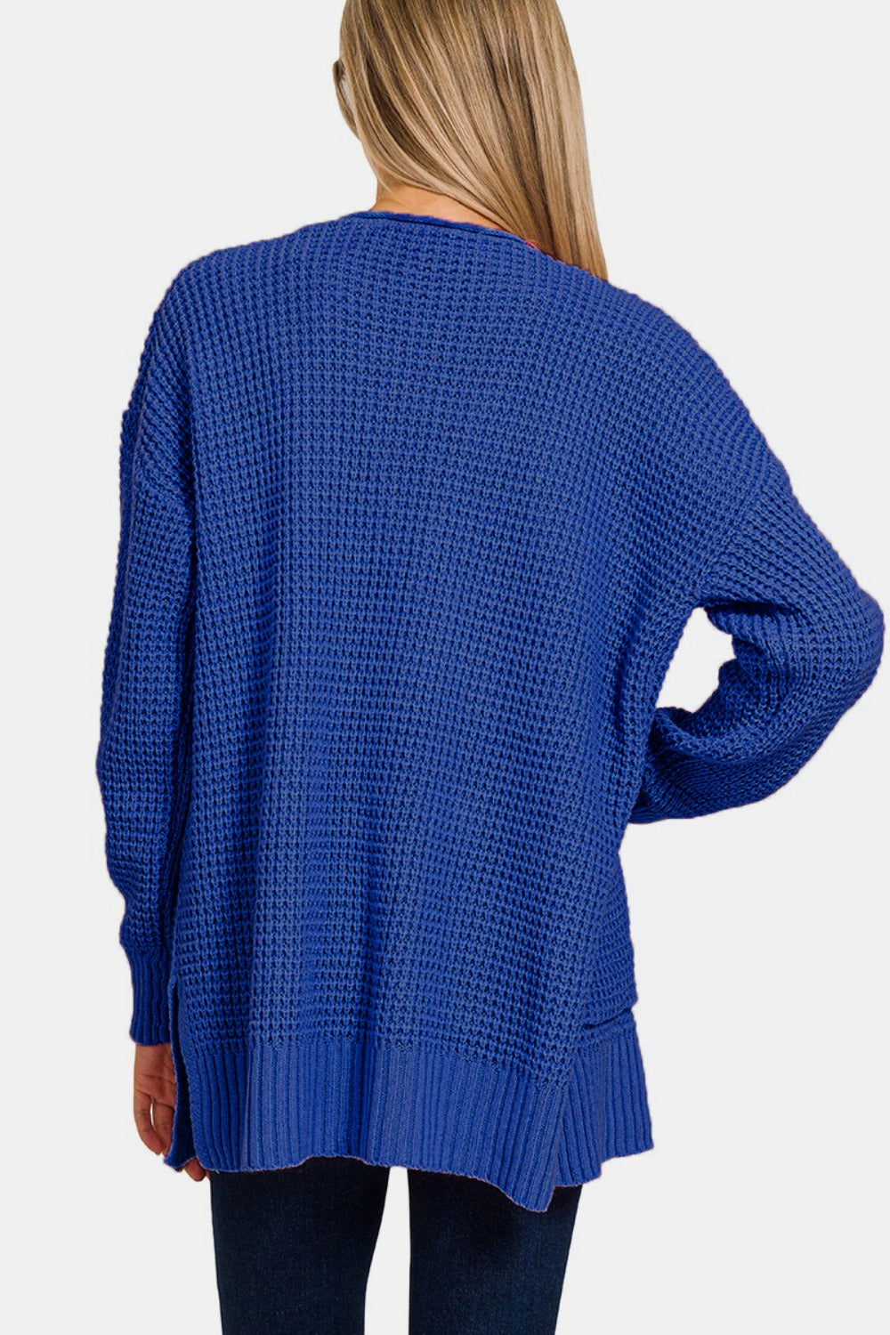 Charlotte | Waffle sweater cardigan with open front