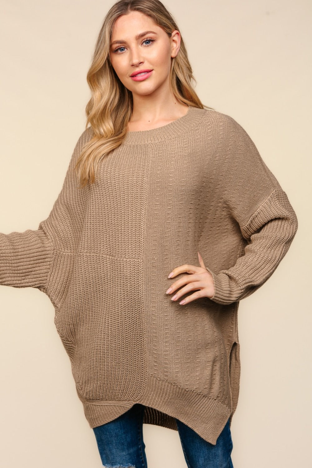 Paula | Haptics Asymmetric full size sweater with side slit and texture