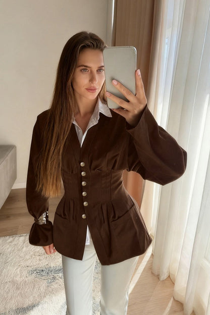 Chanel-inspired Pleated Slim Vintage Waist Blazer