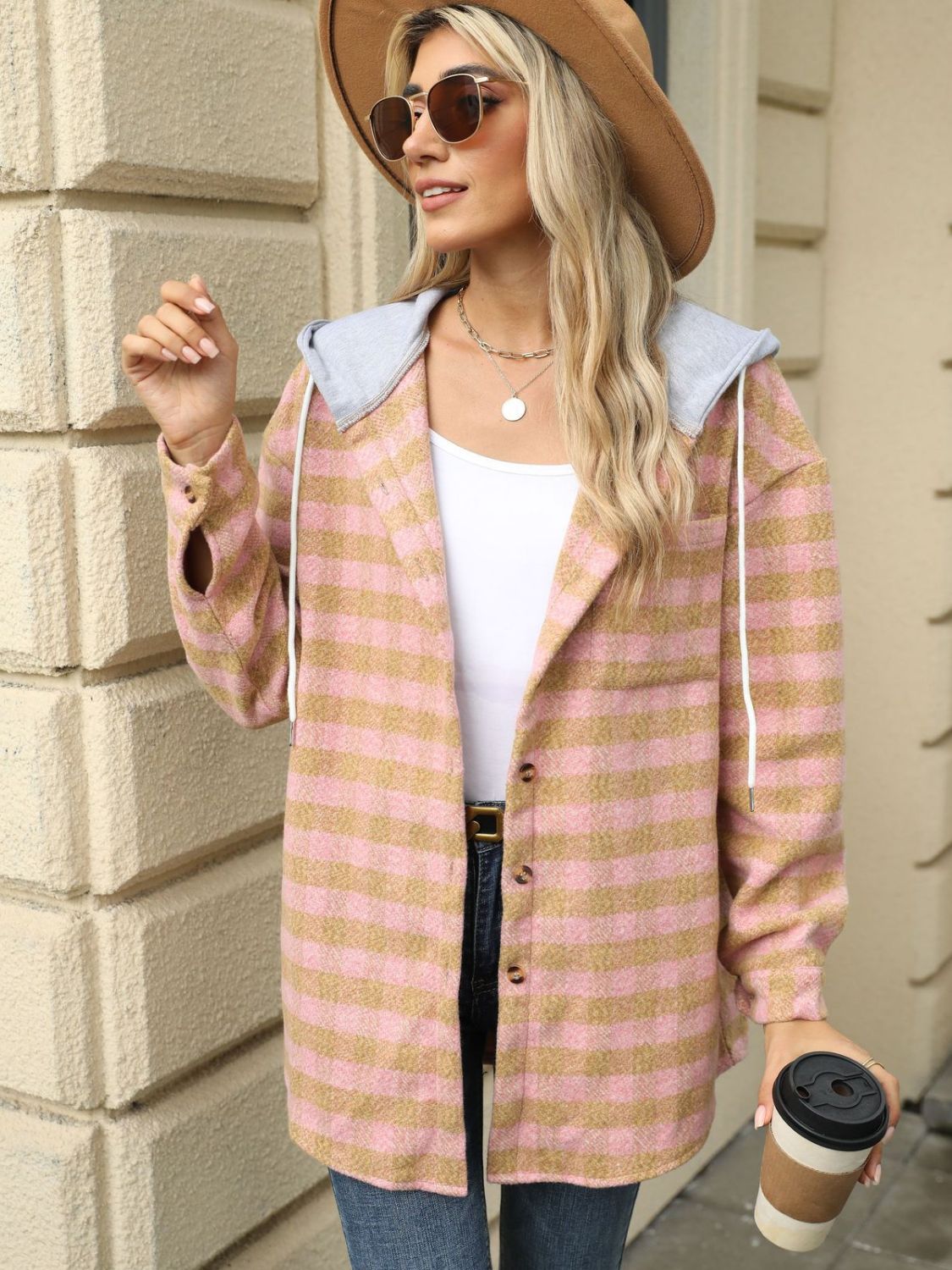 Ramona | Checked drawstring hooded jacket with long sleeves