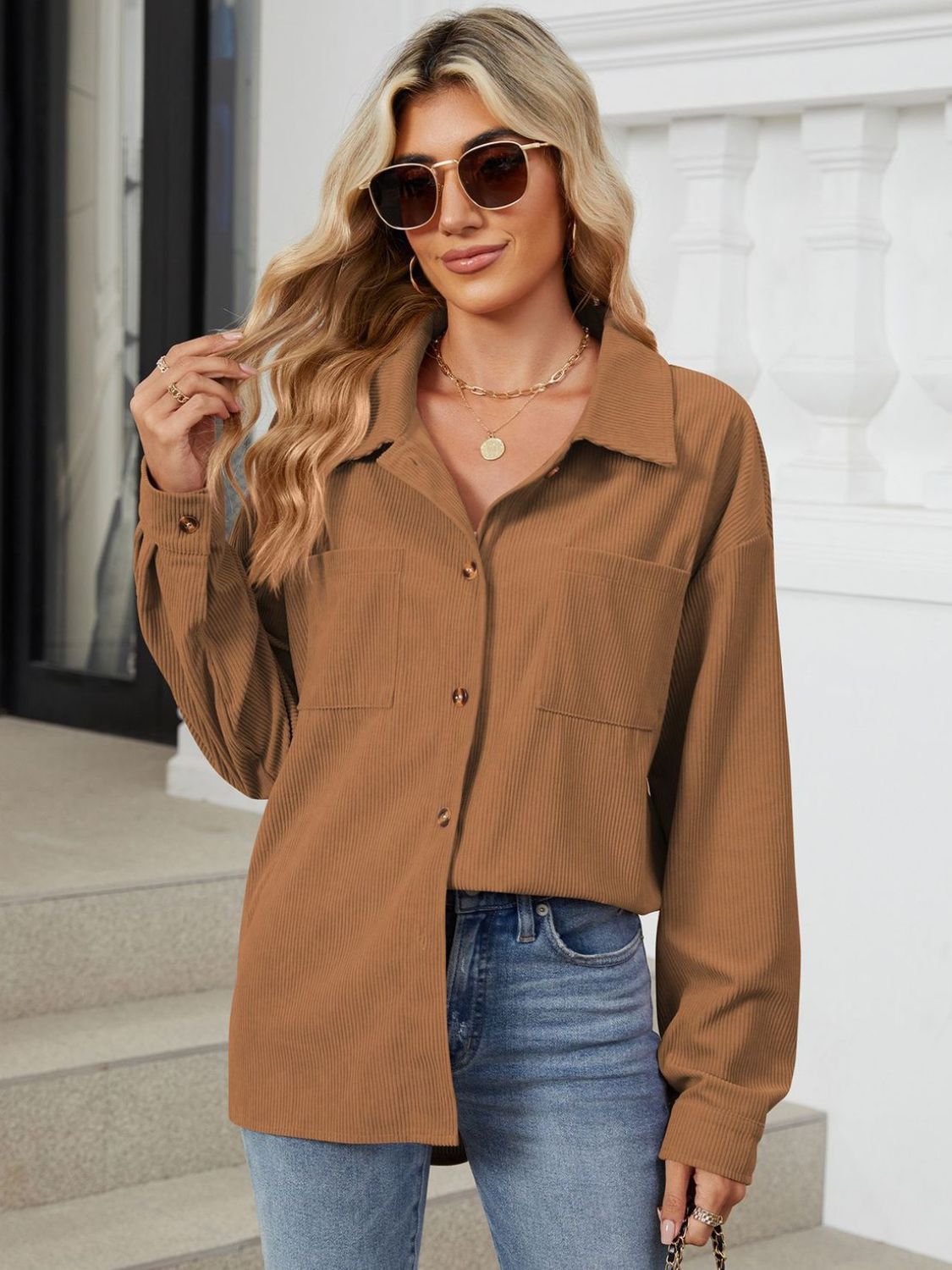 Ines | Long-sleeved outerwear with a button placket and dropped shoulders