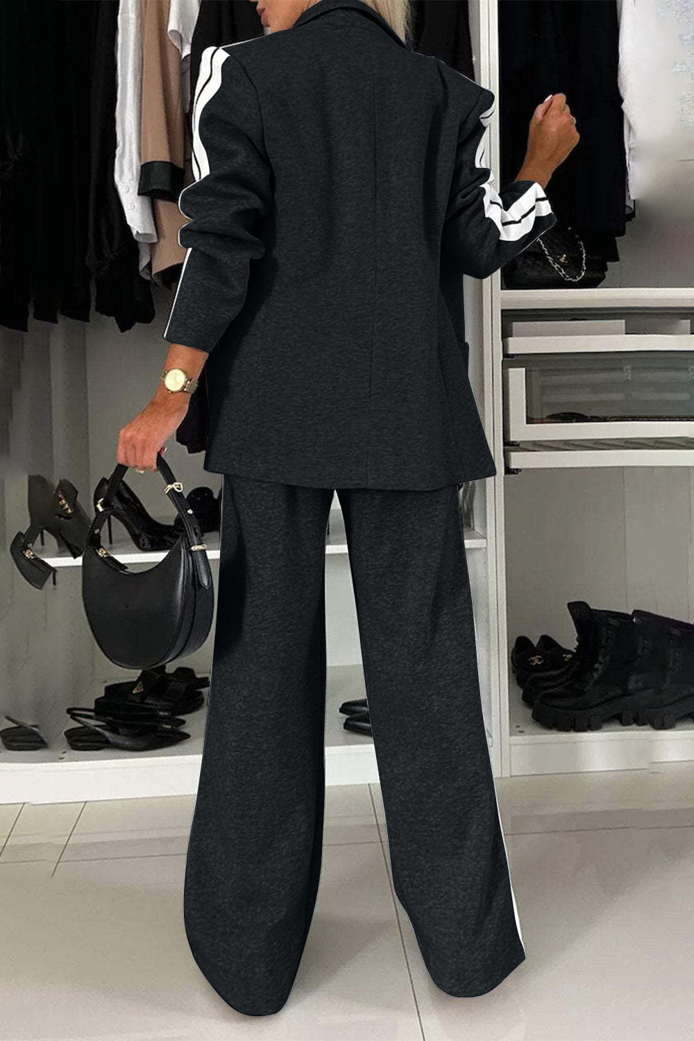 Frieda | Complete top and trousers set with contrast lapel collar