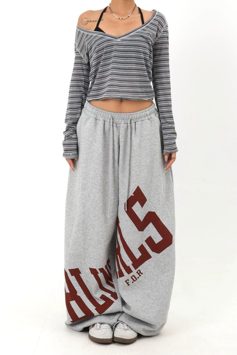 Loose Elastic Letter Printed Casual Pants