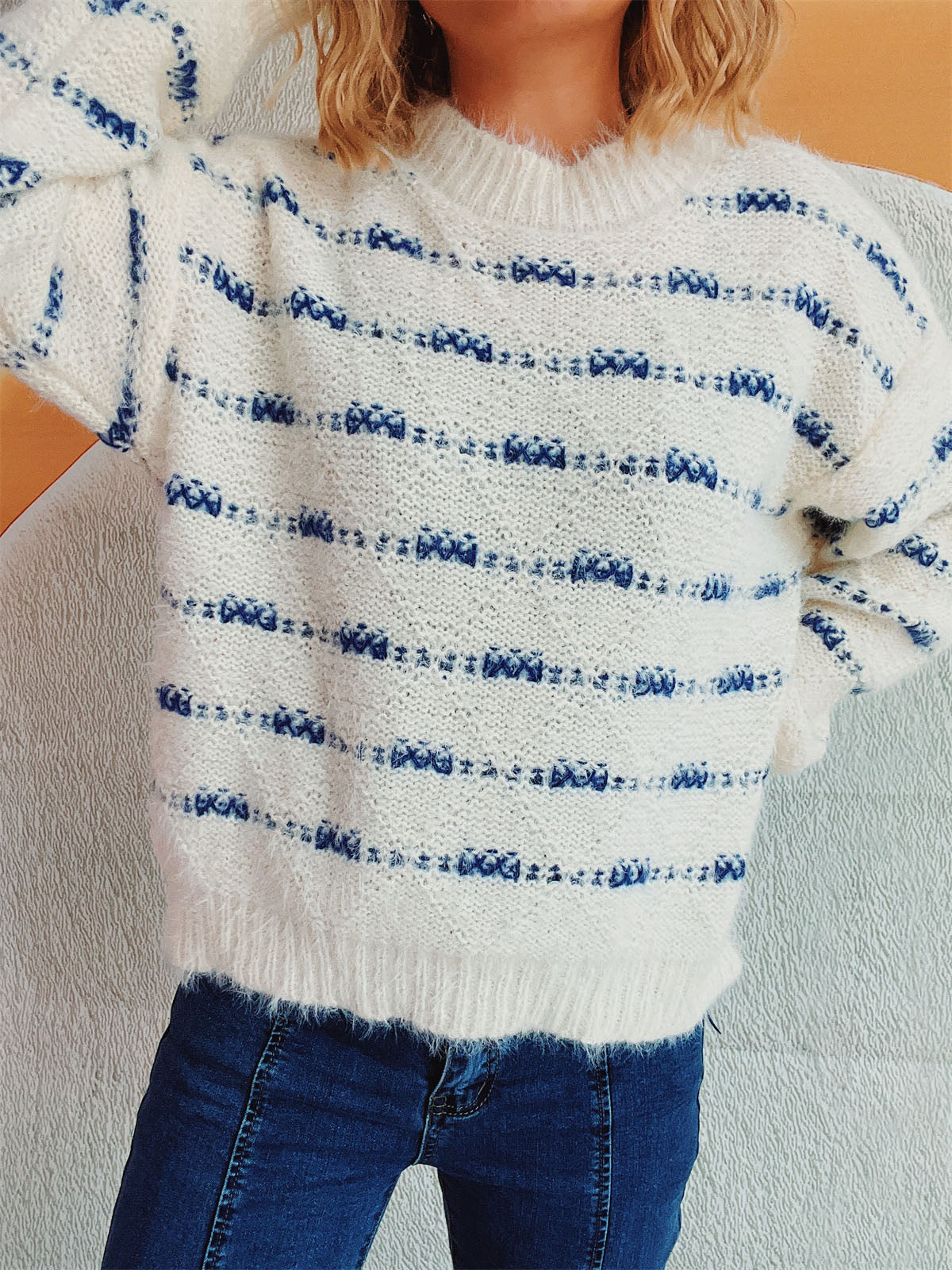Ilse | Striped long-sleeved sweater with a crew neck