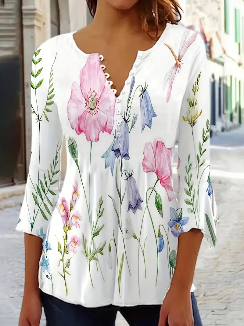 Morgan® | Floral Print Top With Buttons And Flared Sleeves