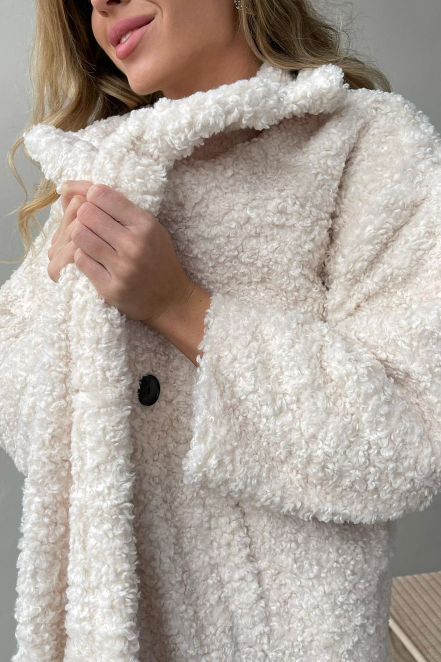 Elegant Office Lapel Plush Long Sleeve Coat