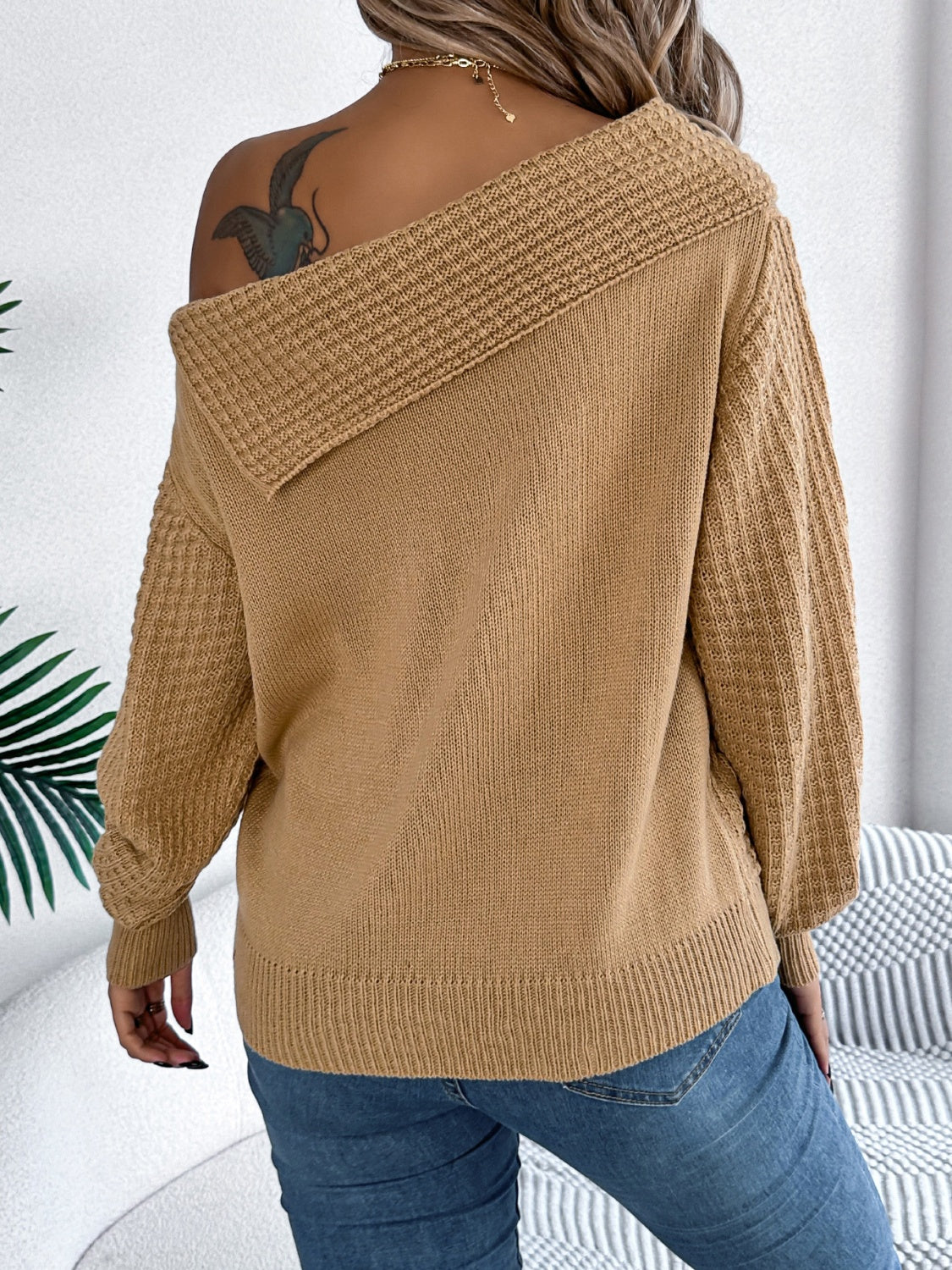 Olivia | Long sleeve cable knit sweater with one shoulder