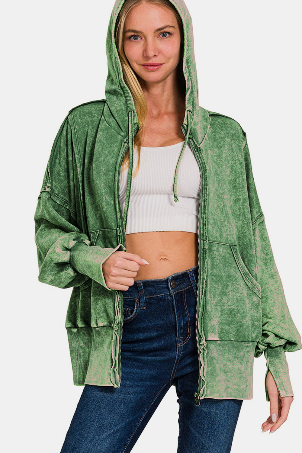 Matilde | Acid-washed French terry zip-up hoodie with pockets