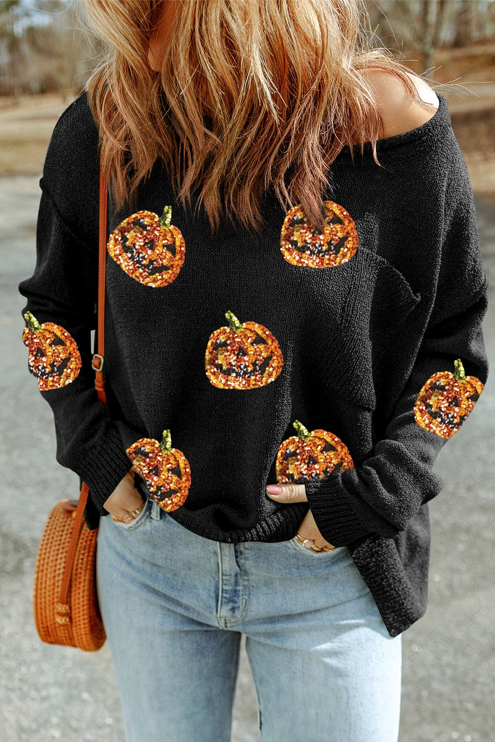 Claudette | Pumpkin long sleeve knit crew neck top