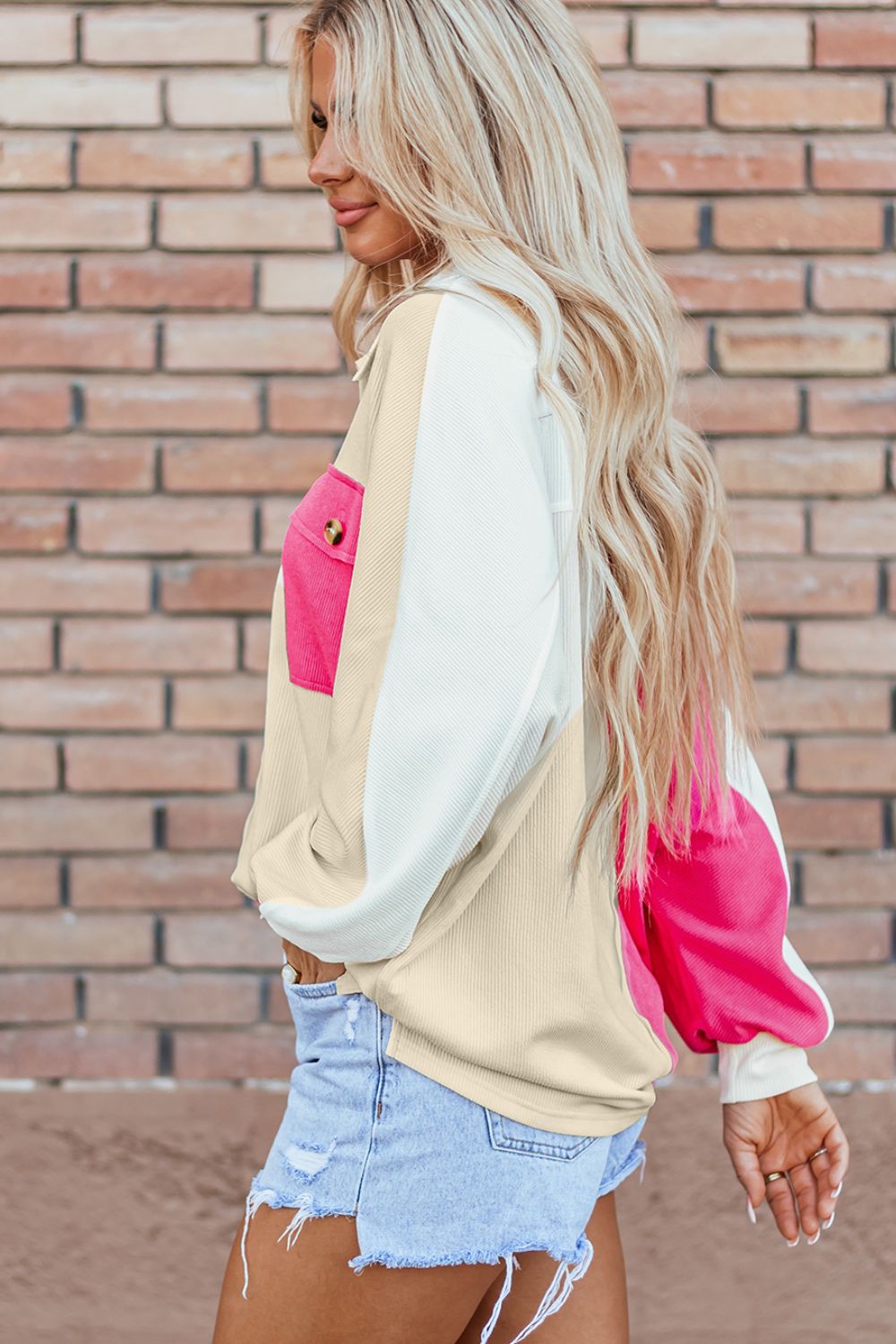 Susana | Long sleeve sweatshirt with color block collar and collar