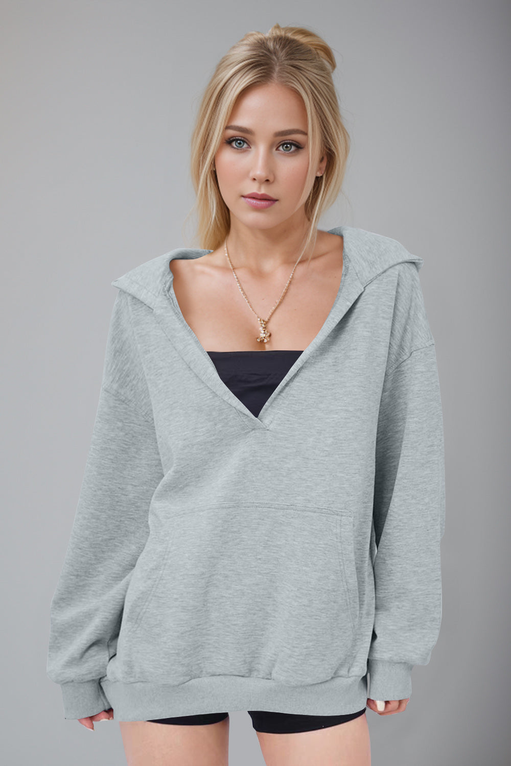 Bernadette | Basic Bae Air Scuba long sleeve hoodie with kangaroo pocket