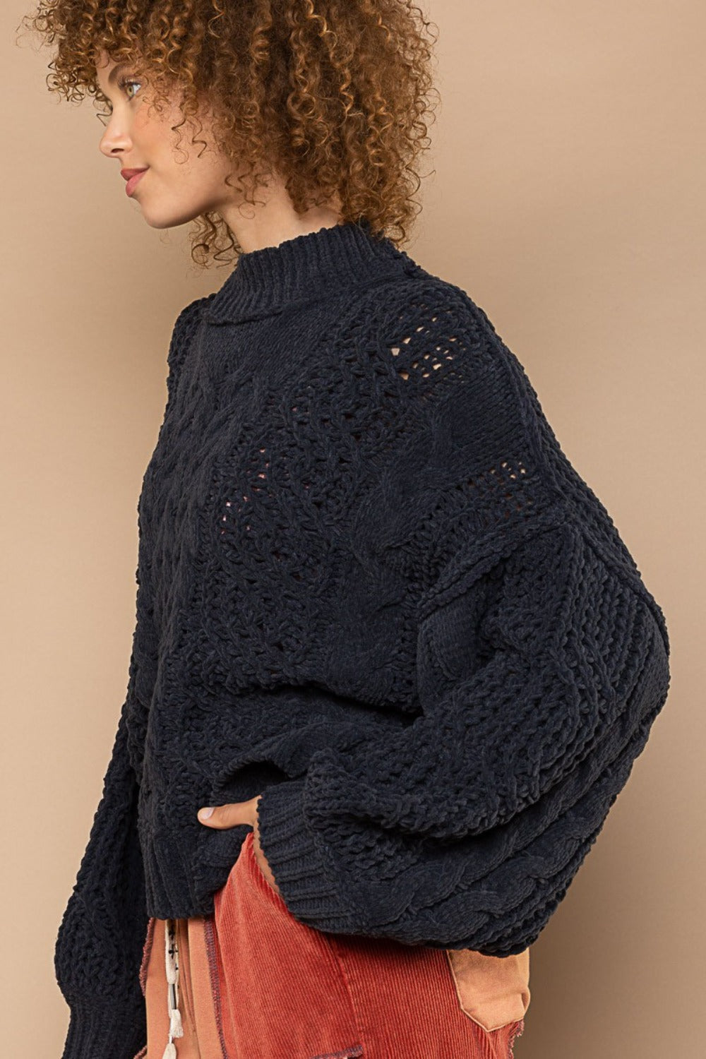 Oriana | POL sweater with stand-up collar and cable pattern