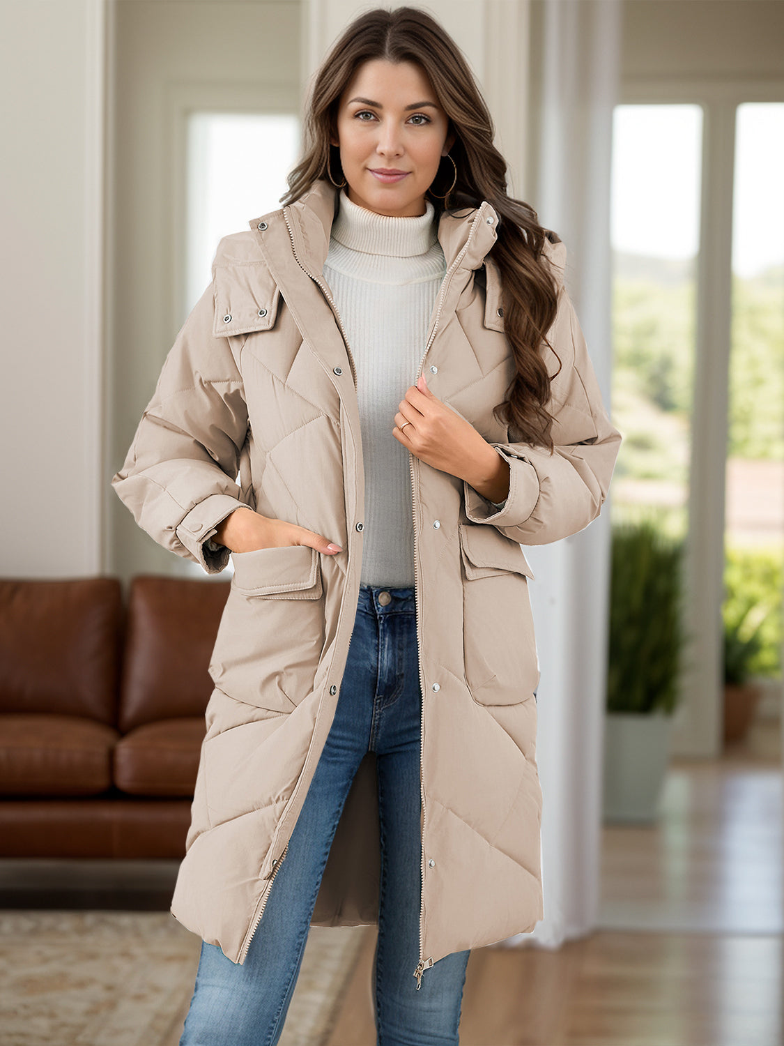 Avelina | Long-sleeved winter coat with hood and pockets