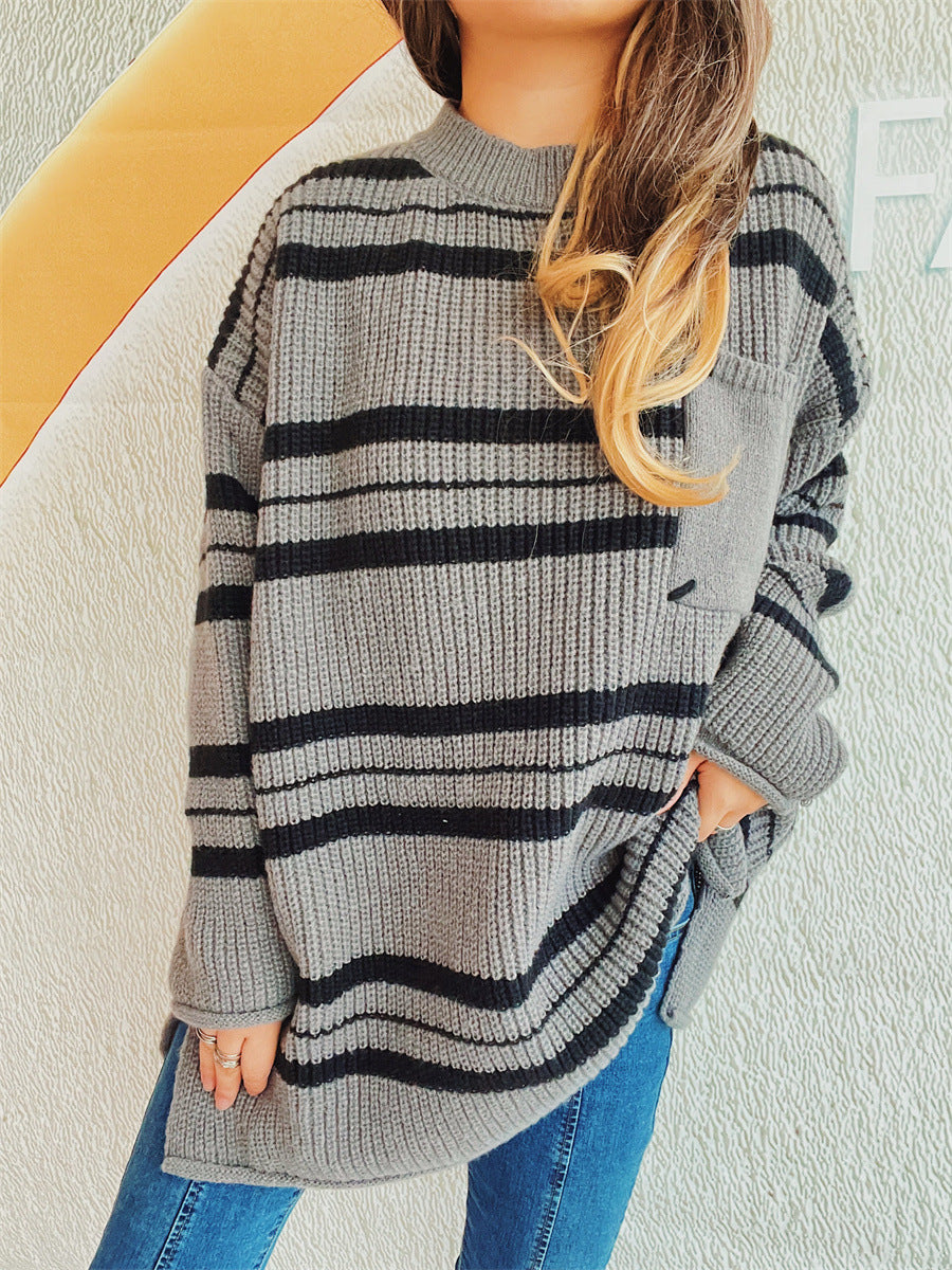 Sybille | Striped long-sleeved sweater with a crew neck