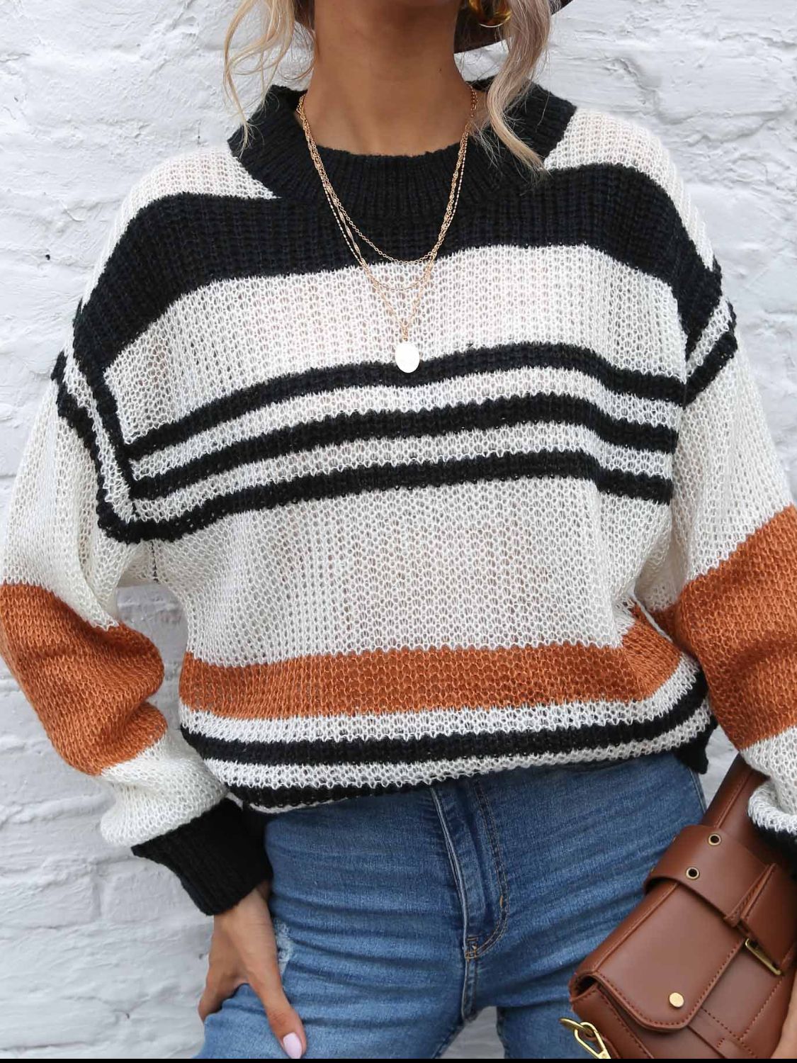 Nadine | Contrasting striped long-sleeved sweater with a crew neck
