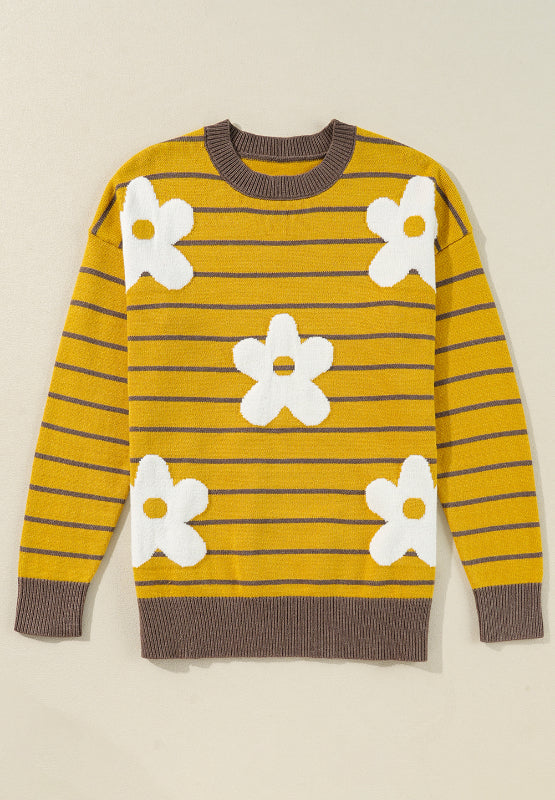 Leire | Long-sleeved sweater with floral stripes and a crew neck