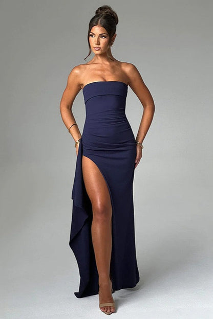 Strapless High Slit Maxi Party Dress