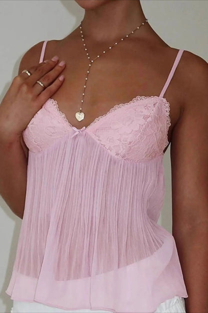 Lace Ruched Sheer Cami Top