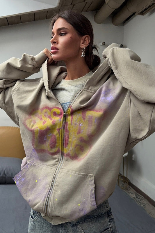 Vintage Street Style Zip Up Hoodie