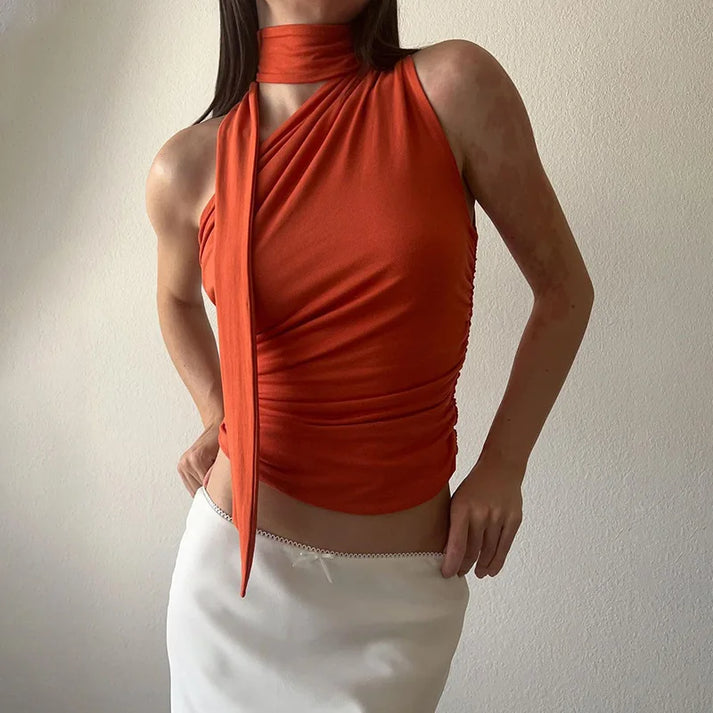 Evelyn® | Fashionable Sleeveless Wrap Top With Scarf
