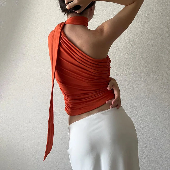Evelyn® | Fashionable Sleeveless Wrap Top With Scarf