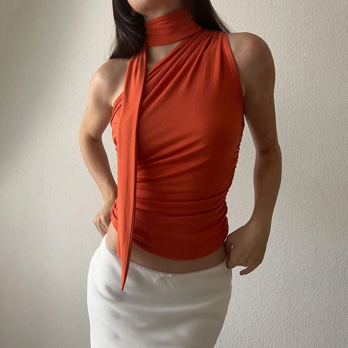 Evelyn® | Fashionable Sleeveless Wrap Top With Scarf