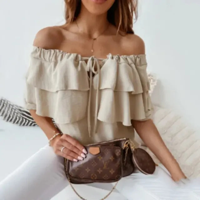 Leonor® | Women'S Blouse Made Of Loose Chiffon With Off-The-Shoulder Flounces And Elastic Shoulder Strap