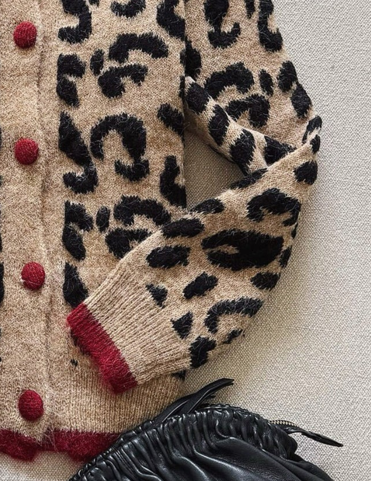 Aranza® | Cardigan unique à Manches longues, imprimé léopard, the couleur marron