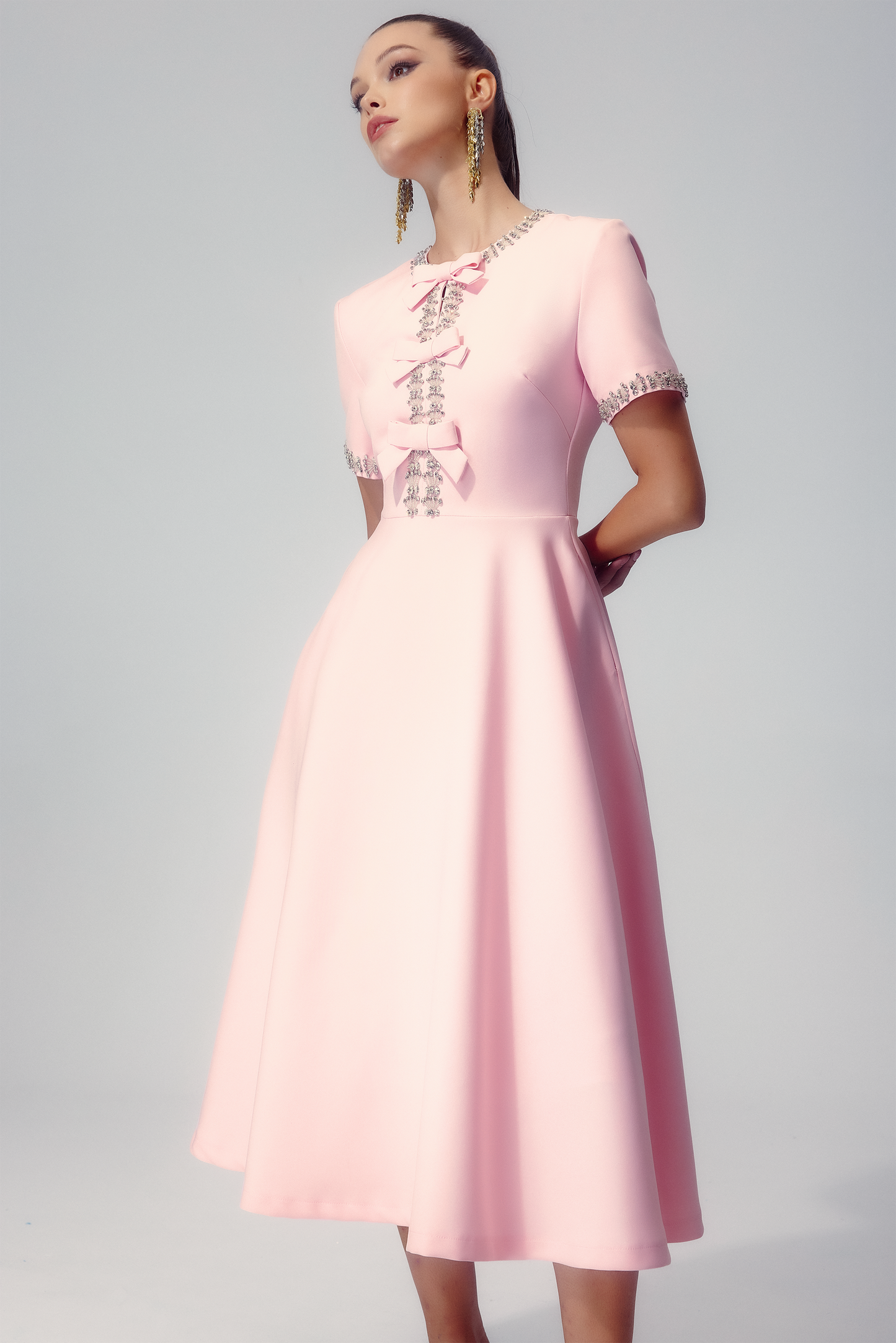 Mercedes® | Midi Dress With Bow And Crystal Embellishment