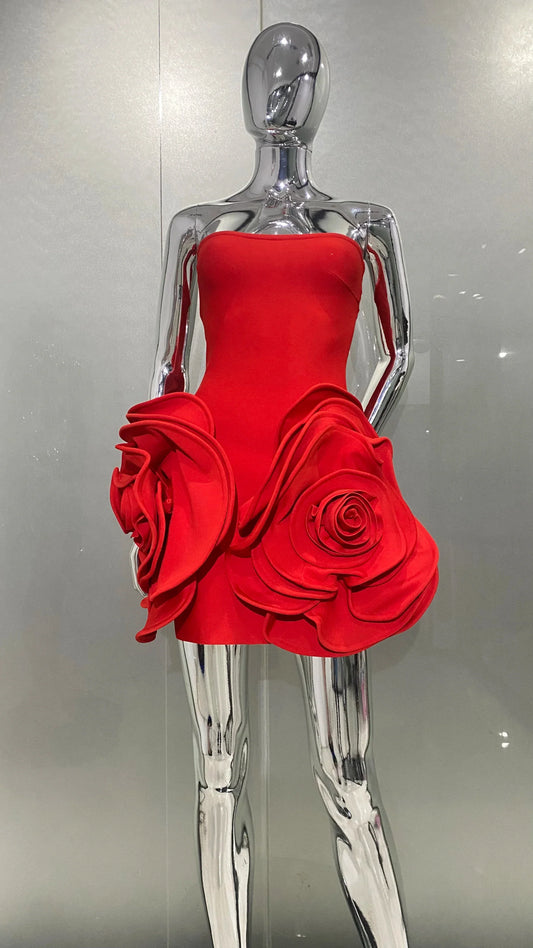 Stylish Stereoscopic Flowers Strapless Glamorous Party Dress