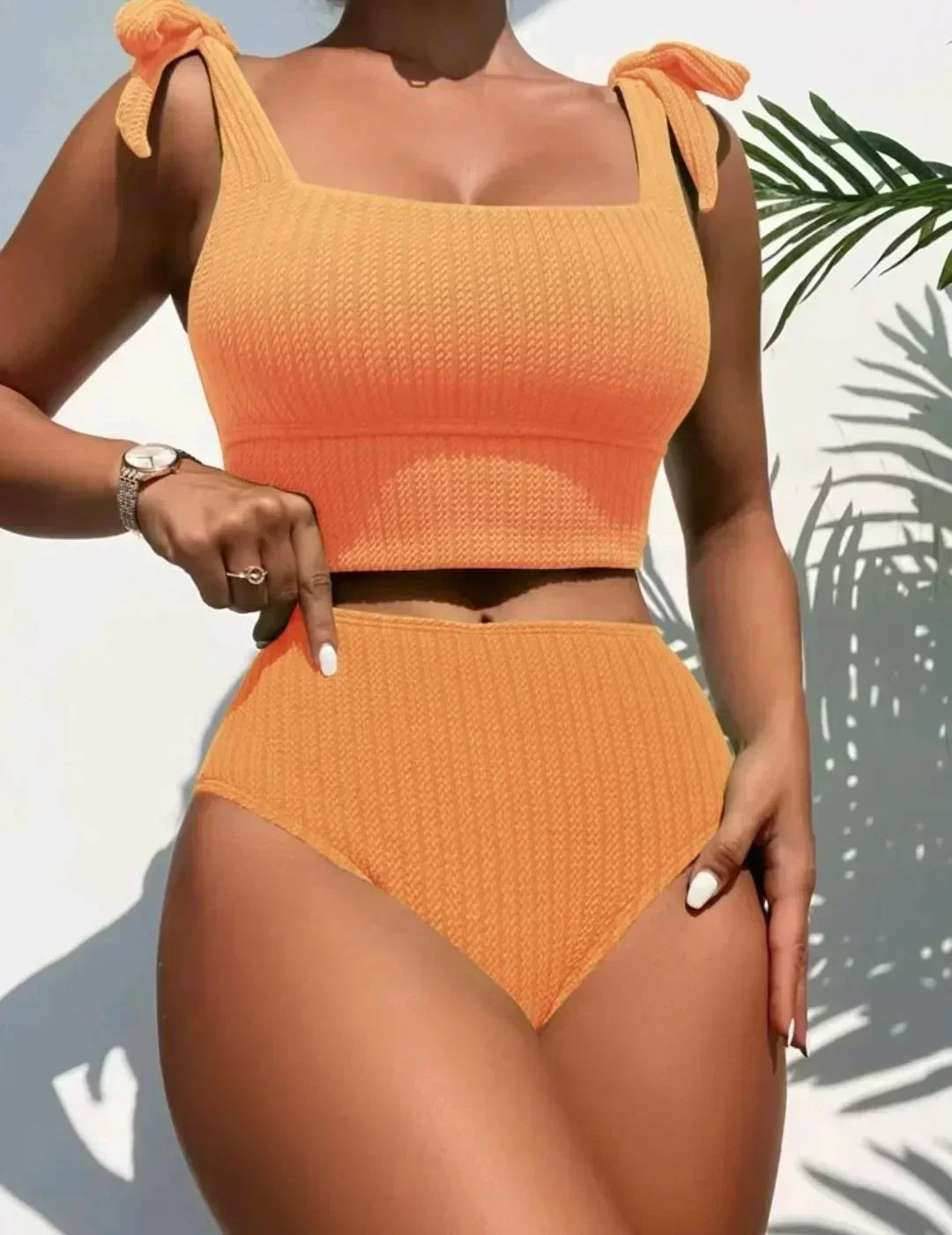 Helena® | High Waisted Ribbed Swimsuit With Bow Belt