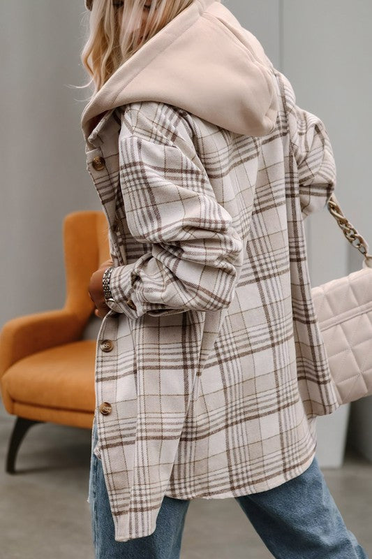 Olga | Checked, detachable hooded jacket with buttons