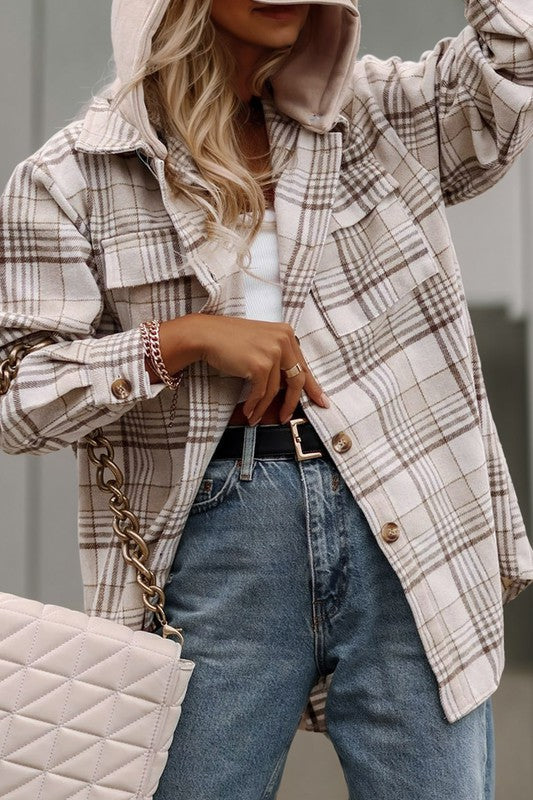 Olga | Checked, detachable hooded jacket with buttons