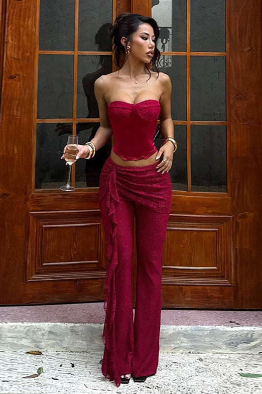 Sexy Lace Ribbon Wide Leg Fashion Pants