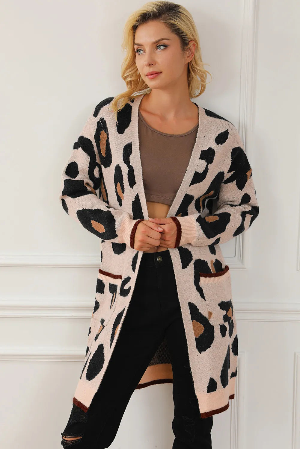 Lisette | Long sleeve leopard print open front cardigan