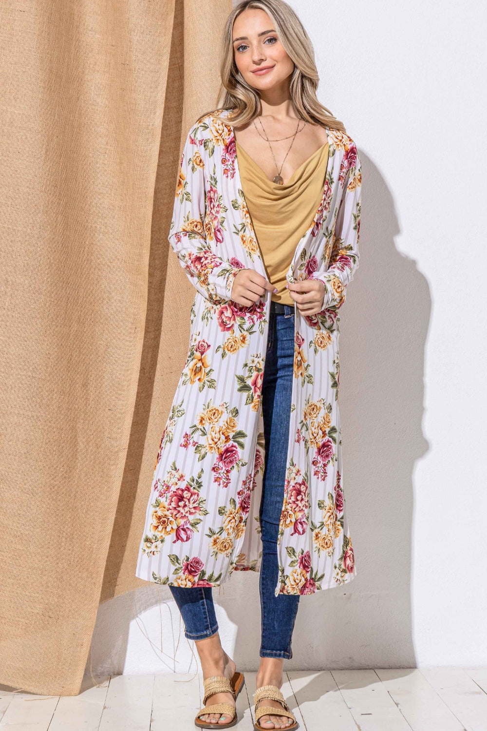 Petra | And the Why Floral Kimono open front longline cardigan
