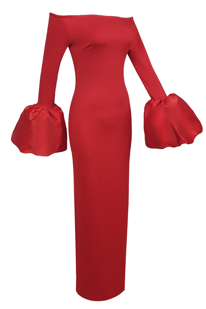 Mariana® | Solid-Colored Lantern-Sleeve Dress