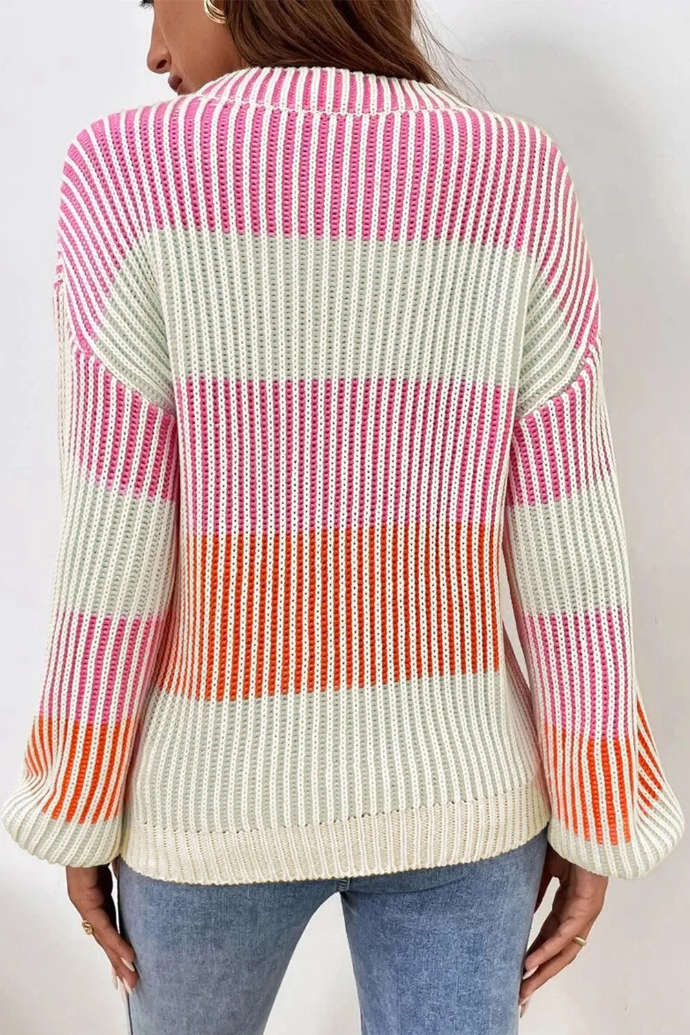 Anke | Striped long sleeve crew neck sweater with color block design